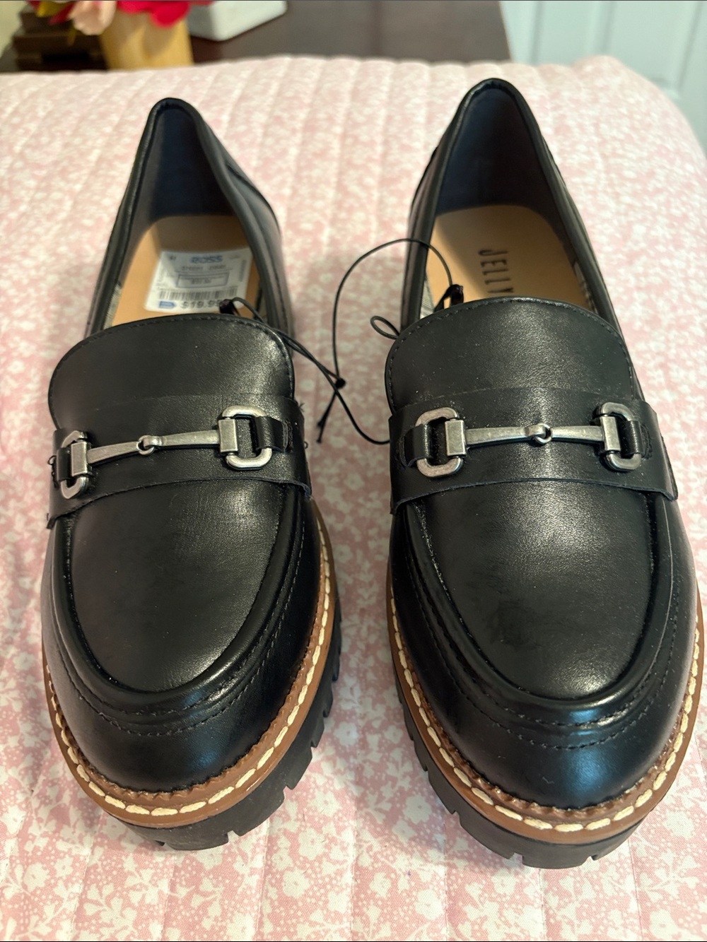 Jellypop Black Leather Lug Sole Bit Loafers